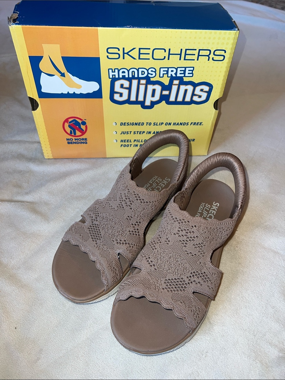 Skechers Women’s Taupe Knit Hands-Free Slip-In Sandals